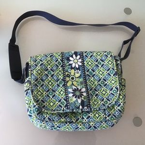 Vera Bradley Blue Green Floral Daisy Daisy Messenger Bag Crossbody Purse Retired